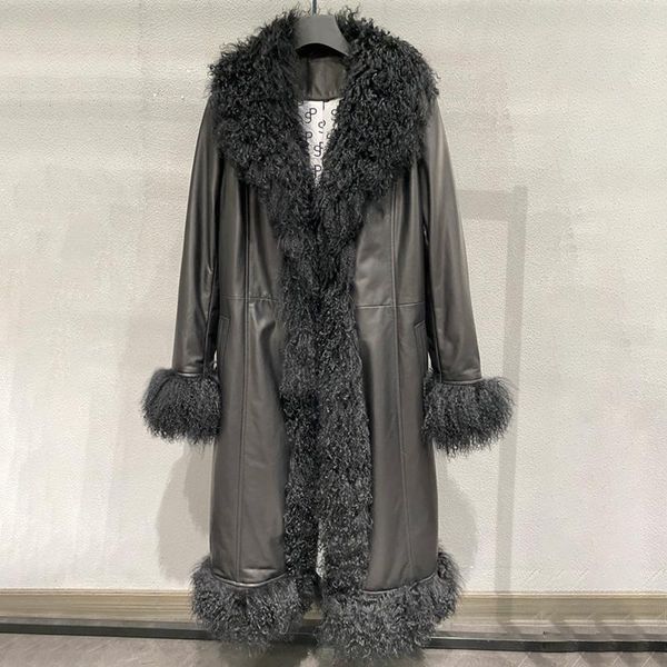 women's leather & faux arrival sheepskin jackets long style real mongolian coats winter fashion lady trench gt3717, Black
women's leather & faux arrival sheepskin jackets long style real mongolian coats winter fashion lady trench gt3717, Black