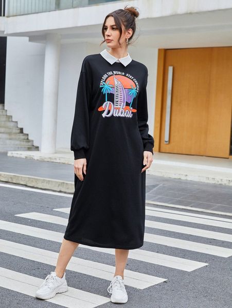 slogan graphic print bishop sleeve sweatshirt y0ah#, White;black