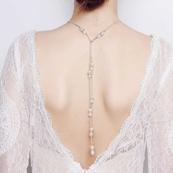 women's luxury pearl necklace, pendant chain, bare back, evening dress, beach, wedding and banquet accessories, Silver
women's luxury pearl necklace, pendant chain, bare back, evening dress, beach, wedding and banquet accessories, Silver