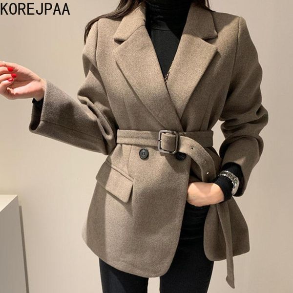 women's wool & blends korejpaa women jackets 2021 autumn korea temperament ladies suit collar two buttons cardigan woolen coat with bel, Black
women's wool & blends korejpaa women jackets 2021 autumn korea temperament ladies suit collar two buttons cardigan woolen coat with bel, Black