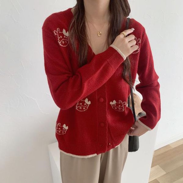 women's knits & tees knitting cardigan female long-sleeved v-neck sweater coat 111240, White 
women's knits & tees knitting cardigan female long-sleeved v-neck sweater coat 111240, White