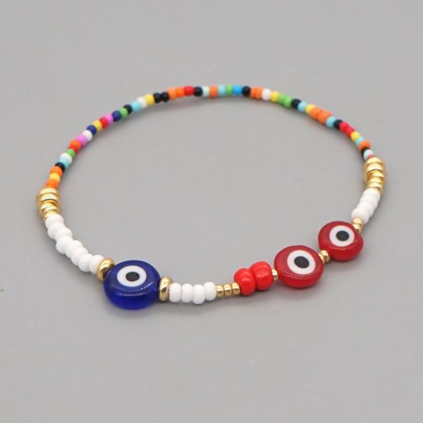 beaded, strands shinus turkish evil eye braclets boho beaded bracelet for women gift elastics bracelets fashion lucky greek jewelry, Black