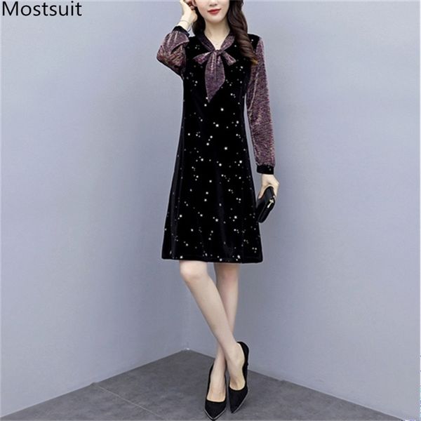 autumn winter dress women plus size elegant fashion velvet es shinny stars long sleeve bow collar bodycon party 210513, Black;gray
autumn winter dress women plus size elegant fashion velvet es shinny stars long sleeve bow collar bodycon party 210513, Black;gray