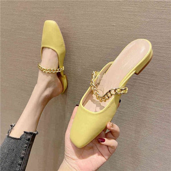 dress shoes spring and summer 2022 square bottomed baotou back empty half slipper's shoes metal chain flat heel slippers sandals, Black
dress shoes spring and summer 2022 square bottomed baotou back empty half slipper's shoes metal chain flat heel slippers sandals, Black