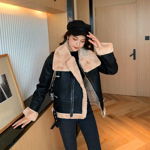 women's jackets anti-season autumn and winter pu fur integrated x2 lamb motorcycle clothing short padded jacket leather coat, Black;brown
women's jackets anti-season autumn and winter pu fur integrated x2 lamb motorcycle clothing short padded jacket leather coat, Black;brown