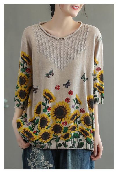 spring summer knit tshirts women print sunflower loose half sleeve hemming tide female fashion women's t-shirt, White
spring summer knit tshirts women print sunflower loose half sleeve hemming tide female fashion women's t-shirt, White