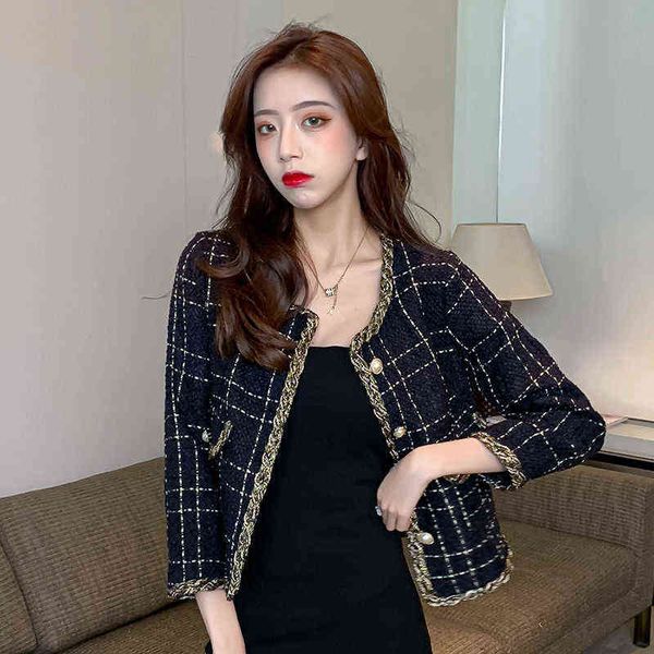 2021 small fragrance temperament autumn coat women's tweed plaid fashionable cardigan p80, Black;white
2021 small fragrance temperament autumn coat women's tweed plaid fashionable cardigan p80, Black;white