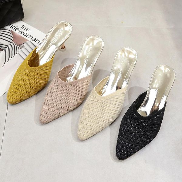 women slides 7cm high heels weave mules summer female breathable sandals lady yellow mesh low slippers party shoes, Black
women slides 7cm high heels weave mules summer female breathable sandals lady yellow mesh low slippers party shoes, Black