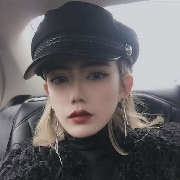 berets fashion pu leather military hat autumn sailor hats for women girls black flat female travel cadet captain cap, Blue;gray
berets fashion pu leather military hat autumn sailor hats for women girls black flat female travel cadet captain cap, Blue;gray