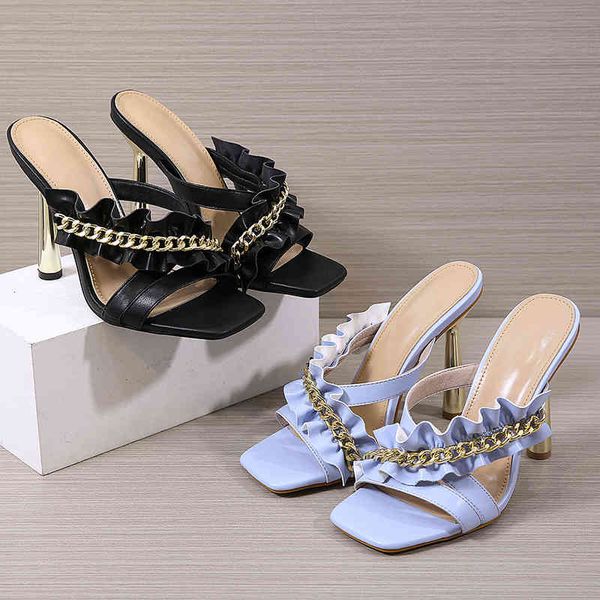 sandals niufuni summer ruffle women's slippers casual metal heel square toes hollow chain black shoes diqw
sandals niufuni summer ruffle women's slippers casual metal heel square toes hollow chain black shoes diqw