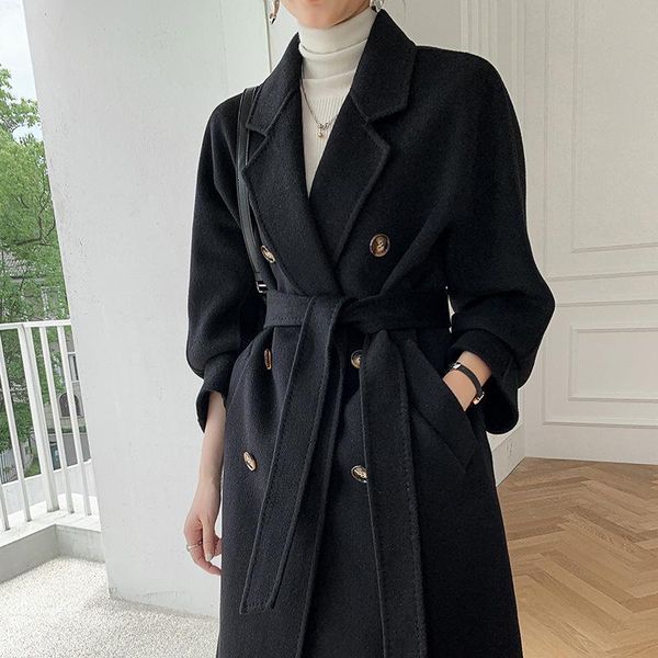women's wool & blends outer coat 2021 double-sided medium long autumn winter temperament hepburn style foreign, Black
women's wool & blends outer coat 2021 double-sided medium long autumn winter temperament hepburn style foreign, Black
