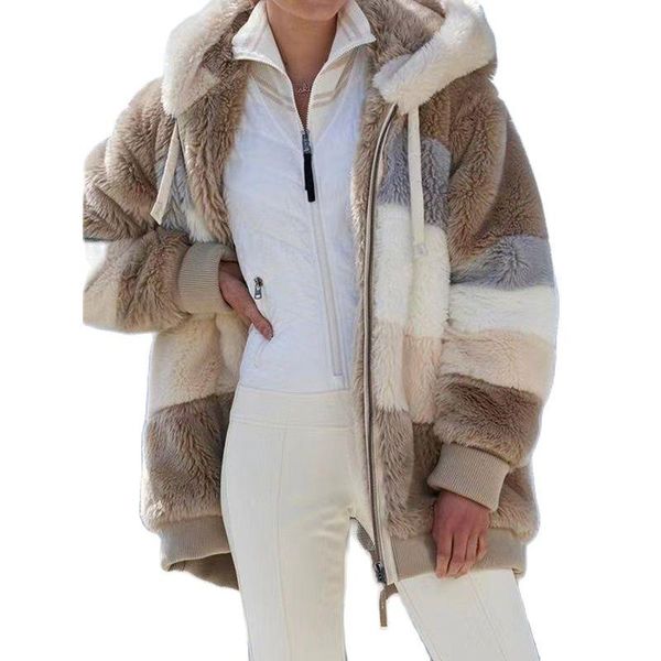 women's wool & blends 2021 winter fashion elegant street style warm loose long sleeve plush multicolor jacket hooded zipper coat, Black
women's wool & blends 2021 winter fashion elegant street style warm loose long sleeve plush multicolor jacket hooded zipper coat, Black