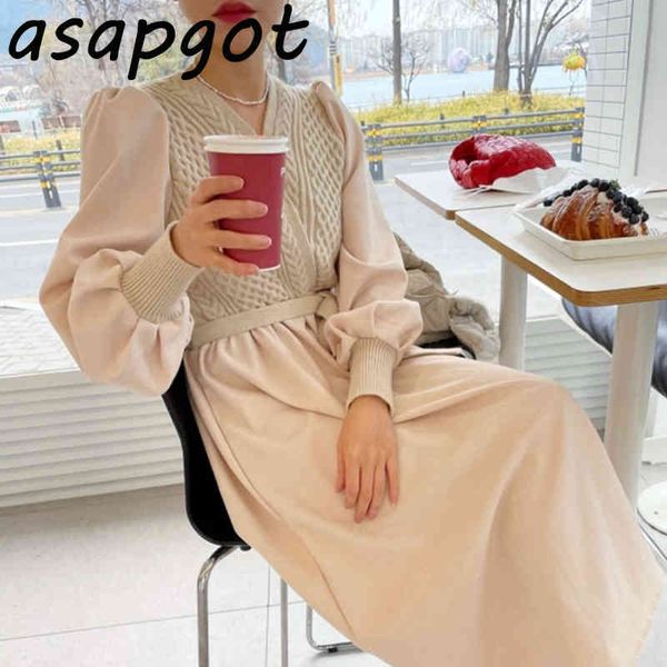 korean chic v-neck twist knit patchwork lace-up waist loose fake two-piece sweater dress long casual a line high vestido 210429, Black;gray
korean chic v-neck twist knit patchwork lace-up waist loose fake two-piece sweater dress long casual a line high vestido 210429, Black;gray