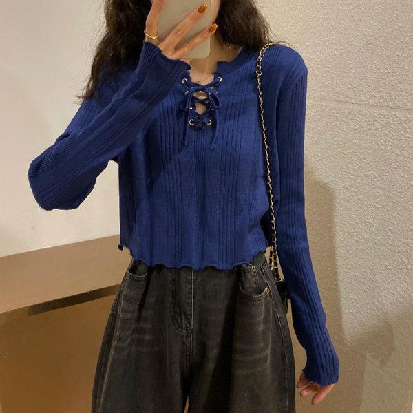 women's sweaters autumn 2021 korean style lace up drawstring neck long sleeve knitted t-shirt slim short casual solid pullover, White;black
women's sweaters autumn 2021 korean style lace up drawstring neck long sleeve knitted t-shirt slim short casual solid pullover, White;black