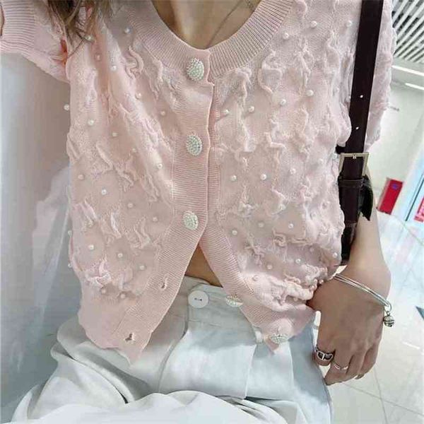 round neck short-sleeved knit cardigan loose and versatile pearl button blouse summer korean fashion women's clothing 210520, White
round neck short-sleeved knit cardigan loose and versatile pearl button blouse summer korean fashion women's clothing 210520, White