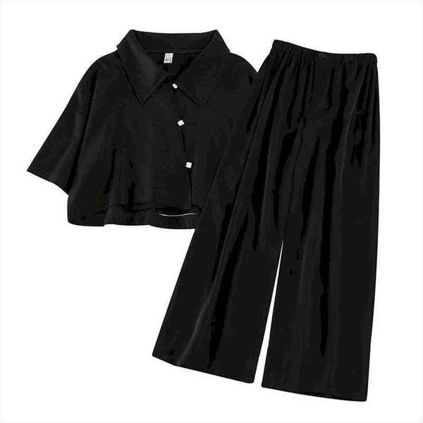 autumn two pieces set women summer korean short sleeve shirt female black casual sets suit black blouse wide leg suit, Gray
autumn two pieces set women summer korean short sleeve shirt female black casual sets suit black blouse wide leg suit, Gray