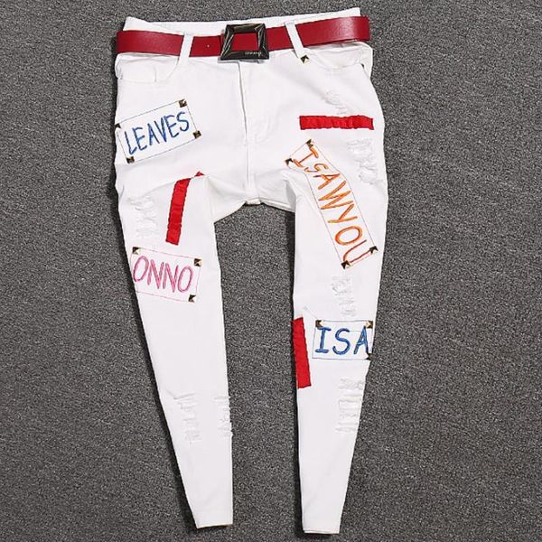 summer fashion personality ripped letter white women mid waist calf length jeans women's, Blue
summer fashion personality ripped letter white women mid waist calf length jeans women's, Blue