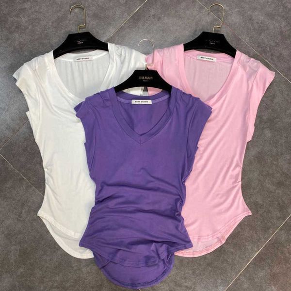 fabpop summer short sleeve v neck side slim t shirt women gb598 210709, White
fabpop summer short sleeve v neck side slim t shirt women gb598 210709, White