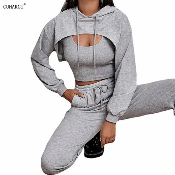 women's tracksuits cuhakci women tracksuit casual solid long sleeve hooded sport suits autumn warm hoodie sweatshirts pants 3 pieces se, Gray
women's tracksuits cuhakci women tracksuit casual solid long sleeve hooded sport suits autumn warm hoodie sweatshirts pants 3 pieces se, Gray