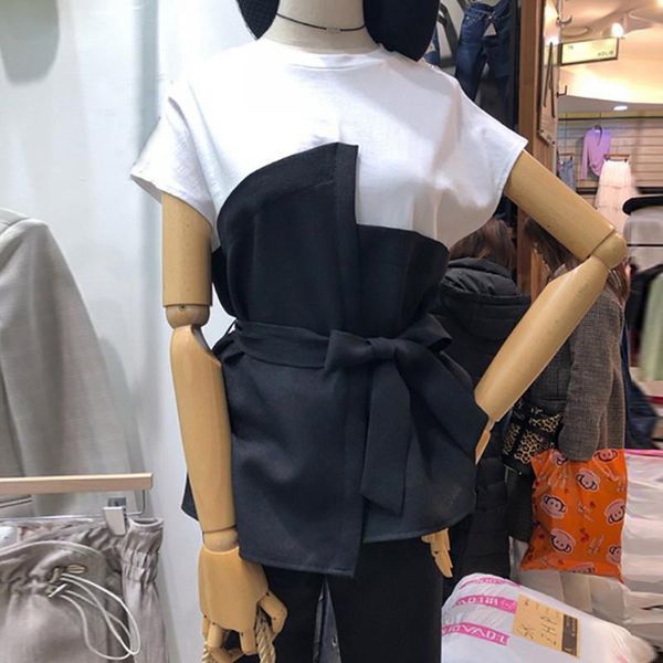 summer women's shirt korean irregular lace-up waist stitching fake two-piece t-shirt slim short-sleeved, White
summer women's shirt korean irregular lace-up waist stitching fake two-piece t-shirt slim short-sleeved, White