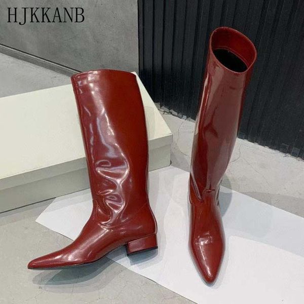 boots solid color knee high women autumn winter pointed toe soft patent leather slip on knight low heel long, Black
boots solid color knee high women autumn winter pointed toe soft patent leather slip on knight low heel long, Black