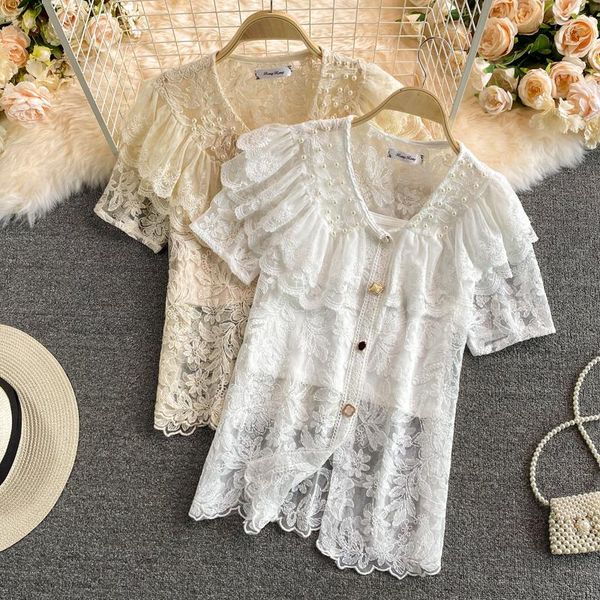 women's blouses & shirts v-neck shirt short-sleeved 2021 summer style thin loose lace crocheted lotus leaf 0427, White
women's blouses & shirts v-neck shirt short-sleeved 2021 summer style thin loose lace crocheted lotus leaf 0427, White