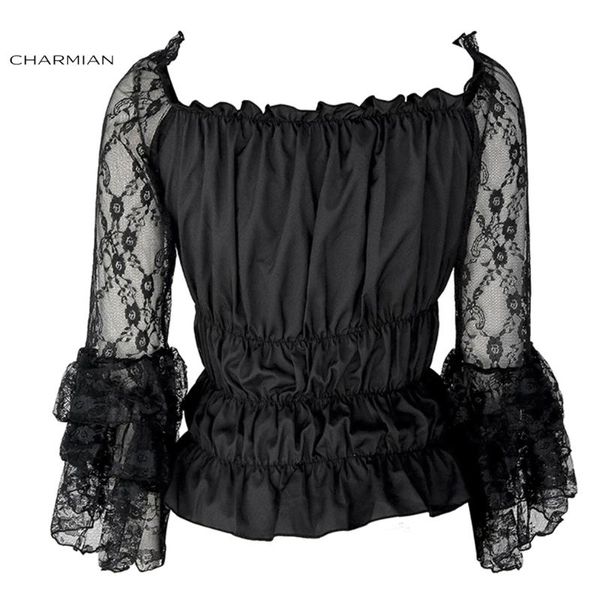 women's blouses & shirts charmian gothic off-shoulder sheer lace layered flared sleeve ruffled blouse elastic top, White
women's blouses & shirts charmian gothic off-shoulder sheer lace layered flared sleeve ruffled blouse elastic top, White