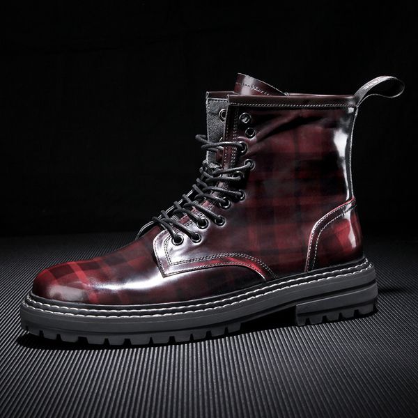 martin plaid trendy leather autumn and winter new high short boots wine red locomotive men's boots, Black
martin plaid trendy leather autumn and winter new high short boots wine red locomotive men's boots, Black