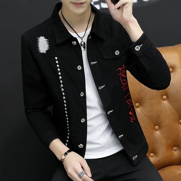 downs fashion youth embroidery men's casual spring and autumn korean denim jacket men, Black
downs fashion youth embroidery men's casual spring and autumn korean denim jacket men, Black