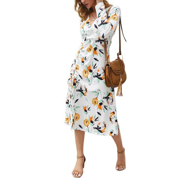 casual dresses women fashion long sleeve deep v-neck floral print frilled dress side split leaf for ladies, Black;gray
casual dresses women fashion long sleeve deep v-neck floral print frilled dress side split leaf for ladies, Black;gray