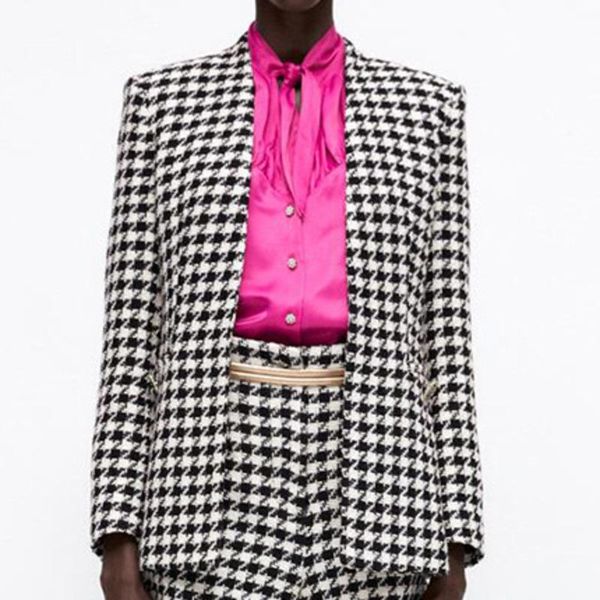 women's suits & blazers vintage women blazer autumn chic houndstooth single breasted female long sleeve jackets stylish ladies 2021 fas, White;black
women's suits & blazers vintage women blazer autumn chic houndstooth single breasted female long sleeve jackets stylish ladies 2021 fas, White;black