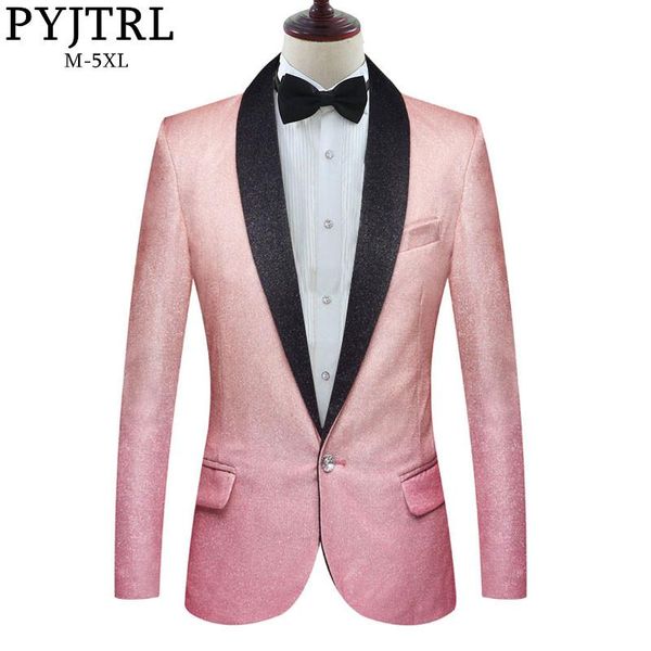 

men's suits & blazers pyjtrl mens stylish shiny champagne pink fashion casual wedding grooms prom party dress suit jacket singers coat, White;black