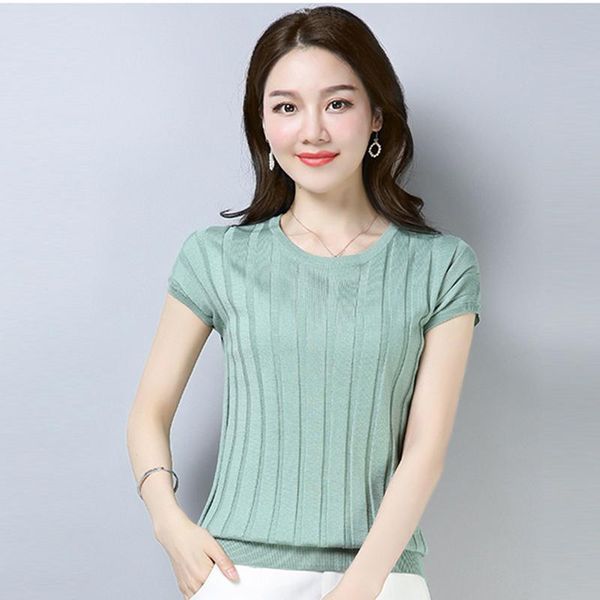 women's t-shirt summer thin o-neck knitted women solid short sleeve knitwear korean plus size tees casual ice silk base pullovers, White
women's t-shirt summer thin o-neck knitted women solid short sleeve knitwear korean plus size tees casual ice silk base pullovers, White
