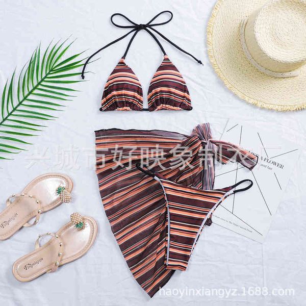 striped entity trend bikini three piece mesh set, Black;white 
striped entity trend bikini three piece mesh set, Black;white