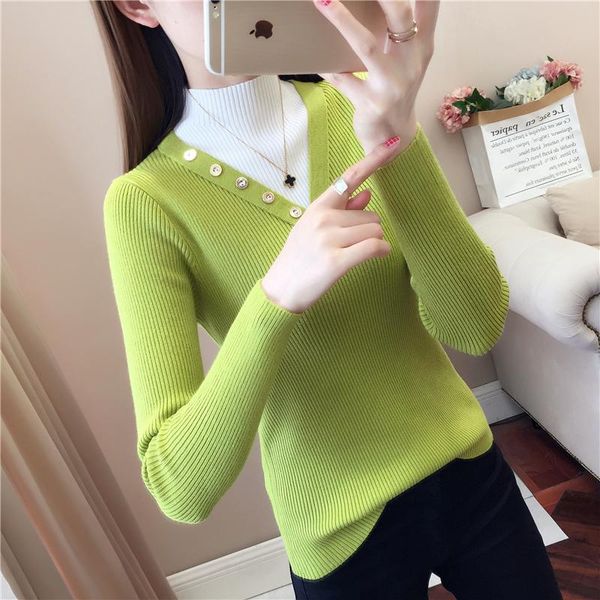 women's sweaters mock neck patchwork button knitted sweater basic shirts slim office lady work pullover women autumn casual, White;black
women's sweaters mock neck patchwork button knitted sweater basic shirts slim office lady work pullover women autumn casual, White;black