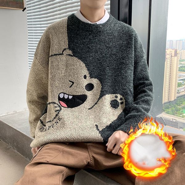 hoodies plush sweater, cartoon men's wear, winter coat, Black