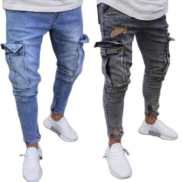 men's jeans torn jeans for men's fashions thin multi-pockets zipper denim male pencil pants fine-fitting straining distressed stre, Blue
men's jeans torn jeans for men's fashions thin multi-pockets zipper denim male pencil pants fine-fitting straining distressed stre, Blue