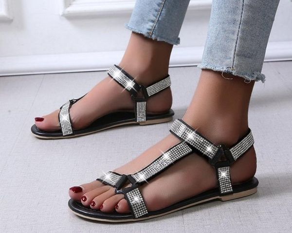 women crystal sandals ladies ankle buckle strap shoes woman fashion open toe casual flat beach summer, Black
women crystal sandals ladies ankle buckle strap shoes woman fashion open toe casual flat beach summer, Black