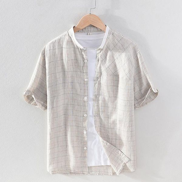 men's casual shirts men clothing 2021 short-sleeved plaid shirt linen japanese fresh top, White;black
men's casual shirts men clothing 2021 short-sleeved plaid shirt linen japanese fresh top, White;black