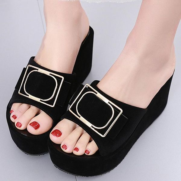 slippers womens summer open toe wedges beach walk shoes sandals casual platform, Black