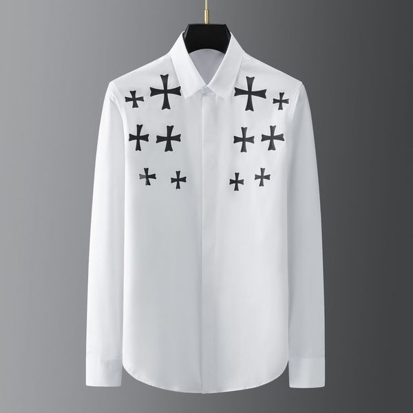 business shirt deluxe and chao brand cross embossed printing men's long sleeve slim casual, White;black
business shirt deluxe and chao brand cross embossed printing men's long sleeve slim casual, White;black