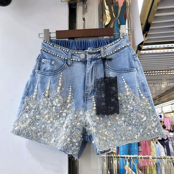 women's jeans diamond sequin beads feminine short jean 2021 summer korea-style elastic high waist a-line wide leg denim shorts women, Blue
women's jeans diamond sequin beads feminine short jean 2021 summer korea-style elastic high waist a-line wide leg denim shorts women, Blue