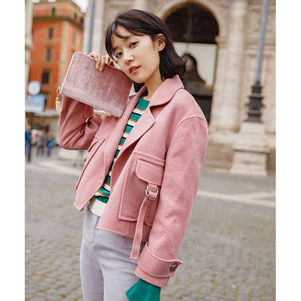 wool turn down collar big pocket cool lady jacket coat 4onp, Black