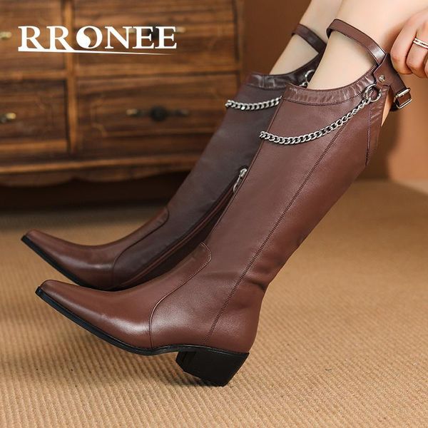 boots 2021 autumn/winter leather but knee women chain knight skinny, Black 
boots 2021 autumn/winter leather but knee women chain knight skinny, Black