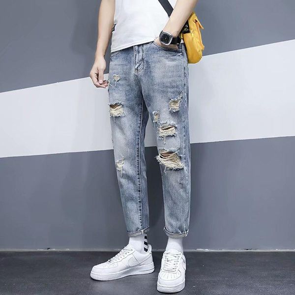 men's jeans summer style ripped nine-point mens slim feet casual long pants for men low rise, Blue
men's jeans summer style ripped nine-point mens slim feet casual long pants for men low rise, Blue