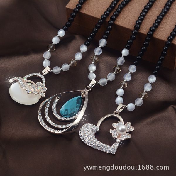 x101 sweater chain women's long versatile decorative necklace korean water drop clothes pendant crystal accessories, Silver
x101 sweater chain women's long versatile decorative necklace korean water drop clothes pendant crystal accessories, Silver