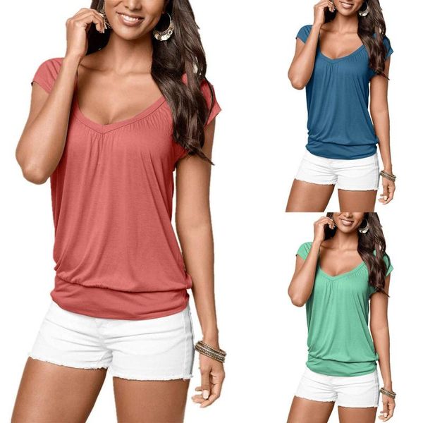 women's t-shirt short sleeve loose v-neck tunic shirts summer oversize solid color print pullover t shirt, White
women's t-shirt short sleeve loose v-neck tunic shirts summer oversize solid color print pullover t shirt, White