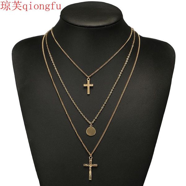 chains qiongfiu 2021 fashionable bohemian faith of jesus cross clavicle chain geometric disc multilayer alloy necklace, Silver
chains qiongfiu 2021 fashionable bohemian faith of jesus cross clavicle chain geometric disc multilayer alloy necklace, Silver