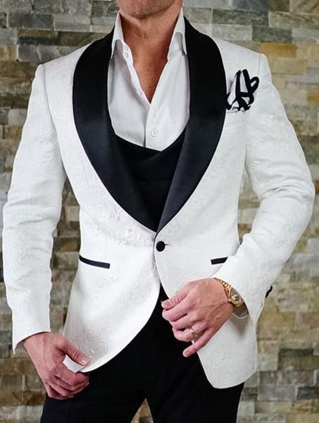 men's suits & blazers tuxedo men white with black shawl jacquard paisley floral wedding blazer, White;black
men's suits & blazers tuxedo men white with black shawl jacquard paisley floral wedding blazer, White;black