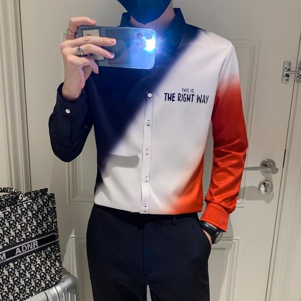 men's casual shirts color contrast men's shirt streetwear gradient print long sleeve blouse men autumn business formal slim fit che, White;black
men's casual shirts color contrast men's shirt streetwear gradient print long sleeve blouse men autumn business formal slim fit che, White;black